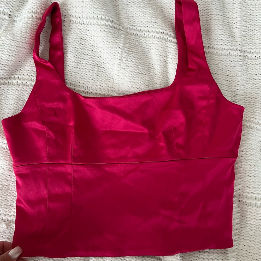 Aritzia Pink Satin Crop Top